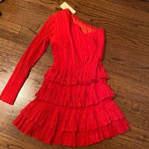 Beginning boutique red ruffle one shoulder dress